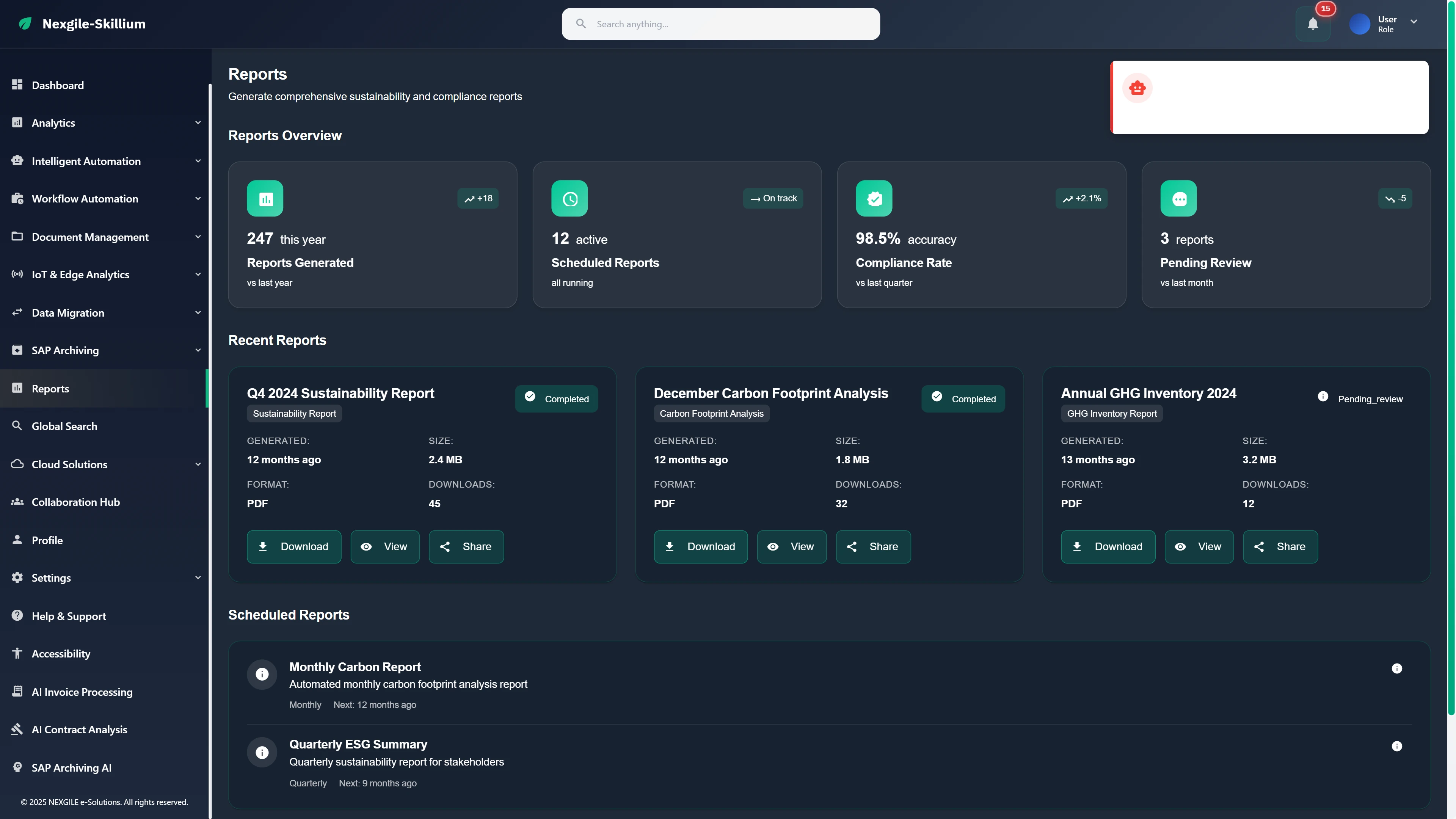 Analytics Reports - Real-time KPI scorecards and predictive analytics dashboard